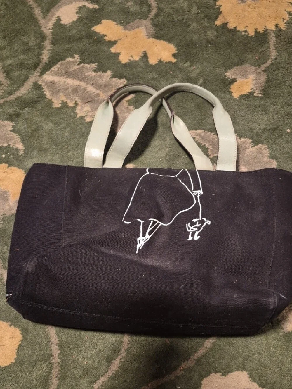 kate spade Black Canvas Tote with Mint Handles and White Sketch